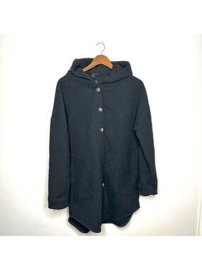 RDI Black Faux Shearling Hooded Cocoon Shacket Medium
